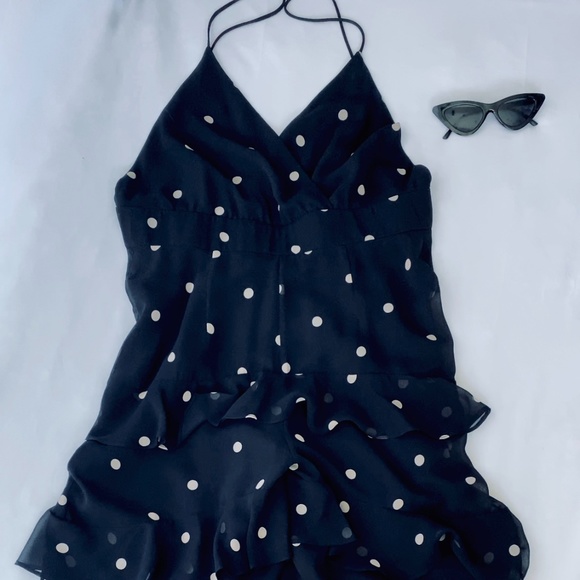 Fame and Partners Black and White Ruffle Jumpsuit - Picture 1 of 5